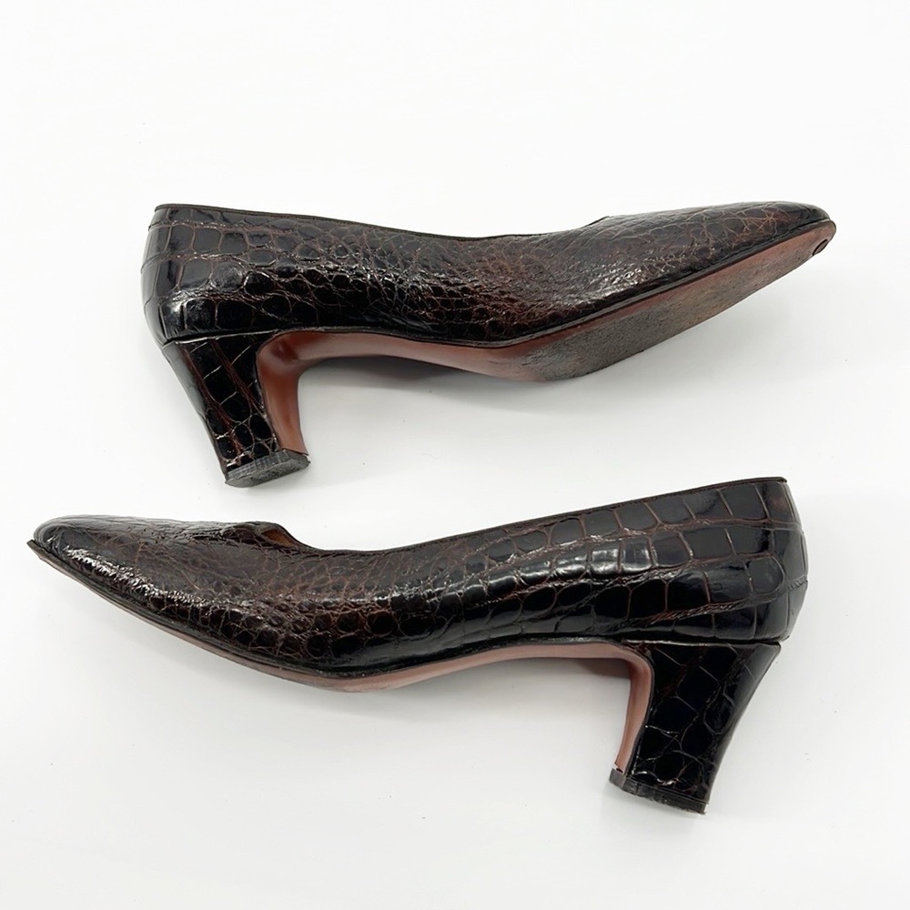 The Tailored Woman Vintage Crocodile Embossed Brown Pumps size 5.5 - Picture 6 of 10